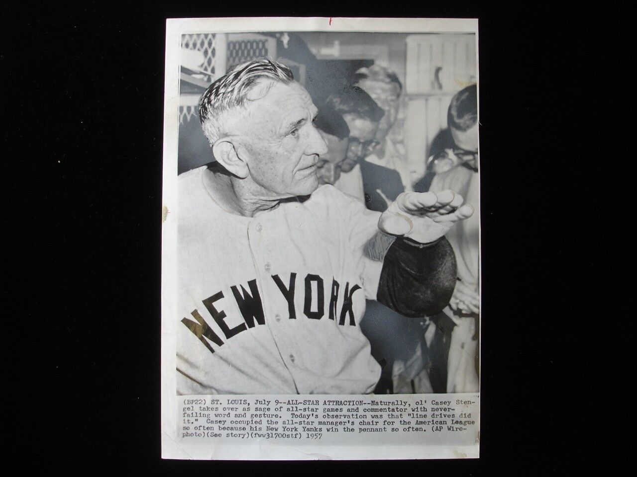 Original 1957 7" x 10" Wire Photograph of Casey Stengel