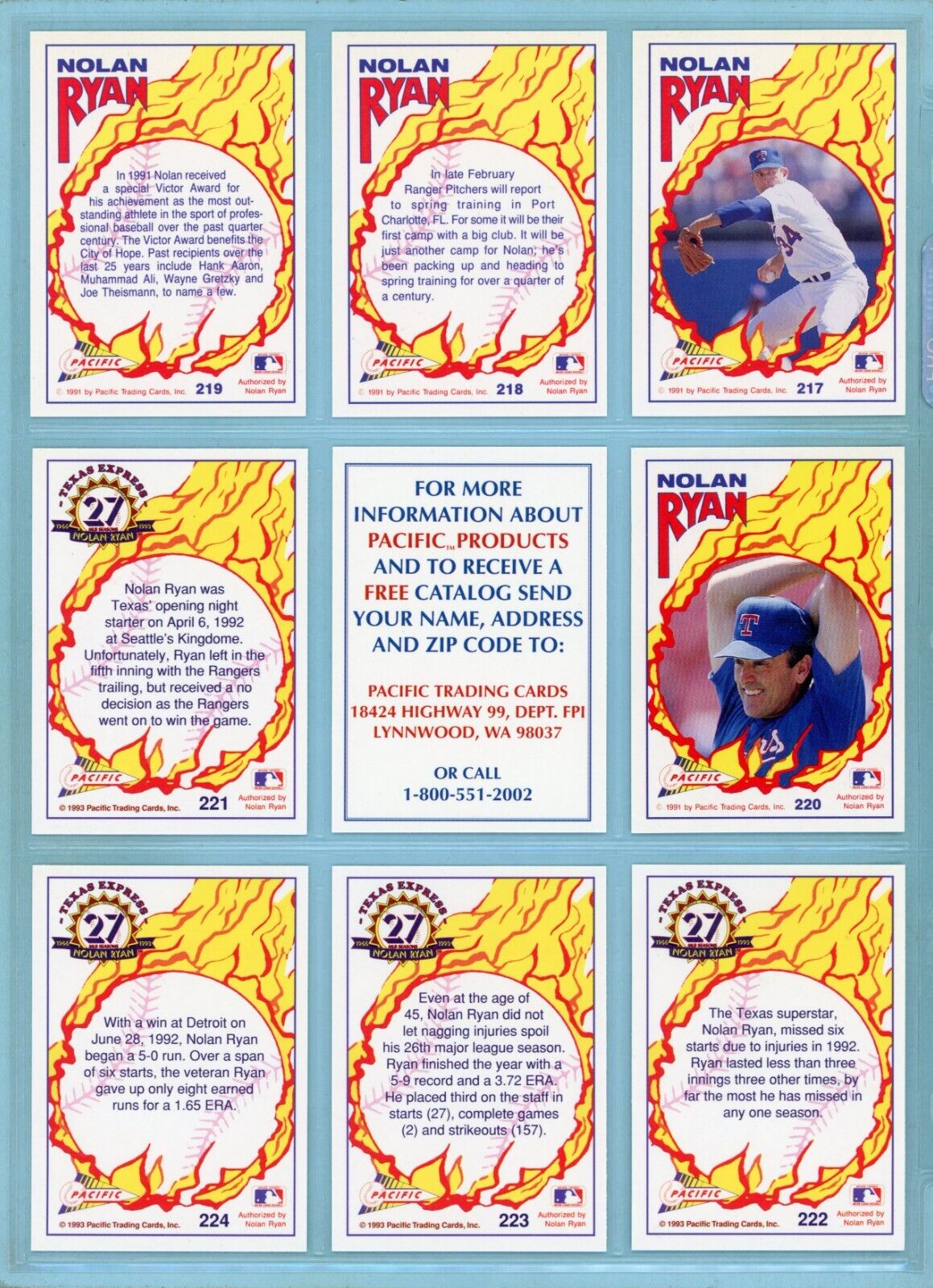 1991, 1992, 1993 Pacific Nolan Ryan Texas Express 3 Sets of Baseball Cards NM