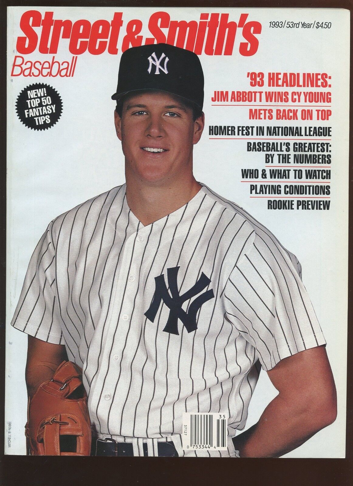 1993 Street & Smith Baseball Yearbook Jim Abbott New York Yankees EX-MT+