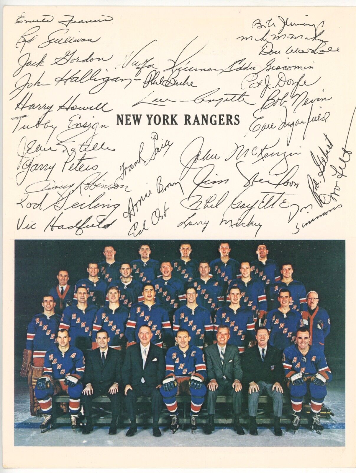 1965-66 New York Rangers Xmas Card • Team Photo Inside