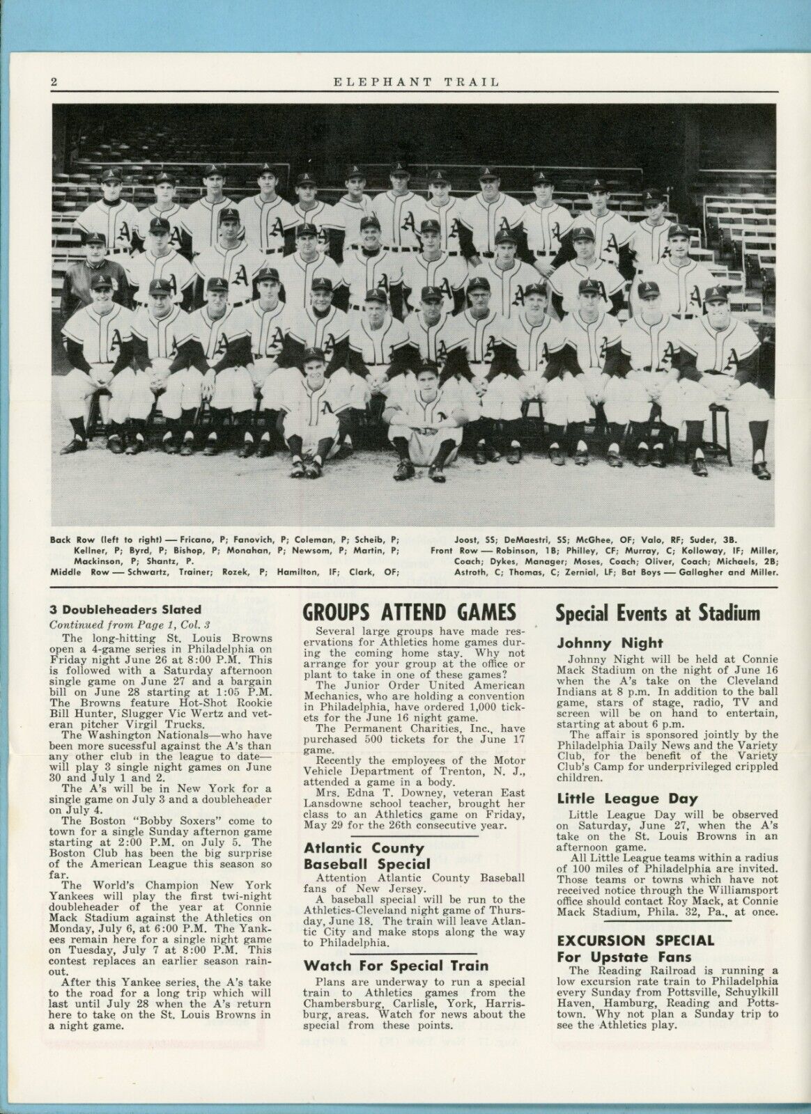 Along The Elephant Trail June 1953 Philadelphia Athletics Newsletter