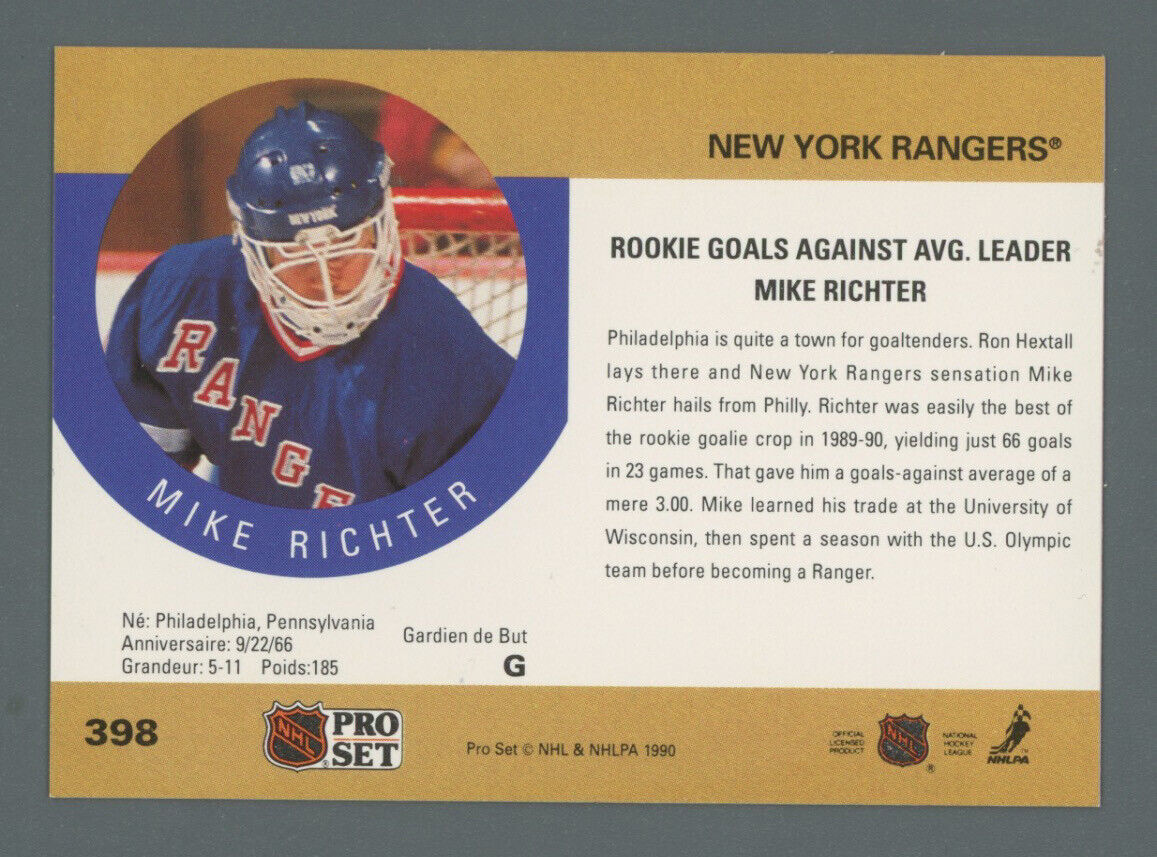 Mike Richter 1990 Pro Set Rookie Card #398 with B&E Hologram