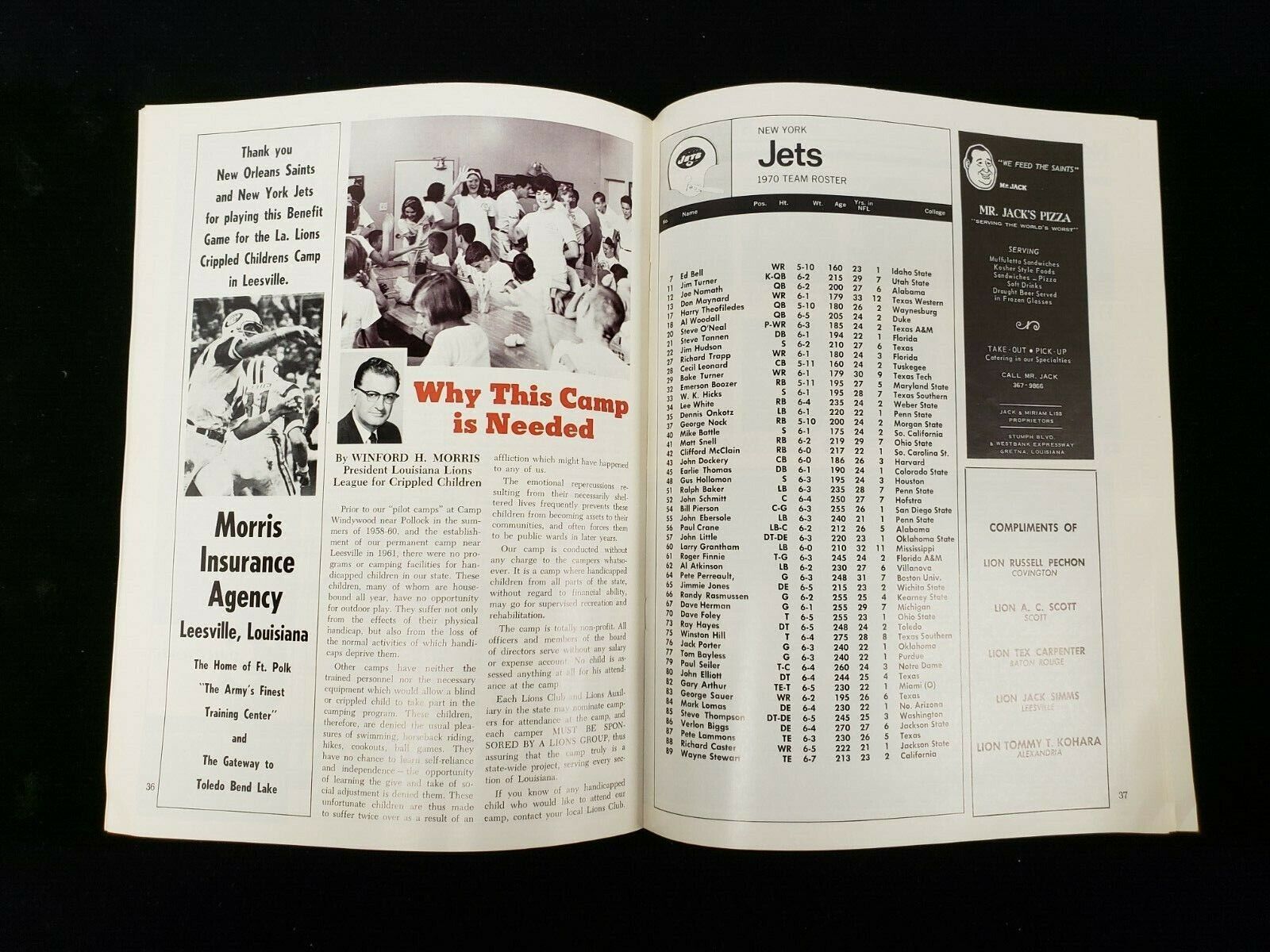 September 5, 1970 New York Jets @ New Orleans Saints Program RARE EX+