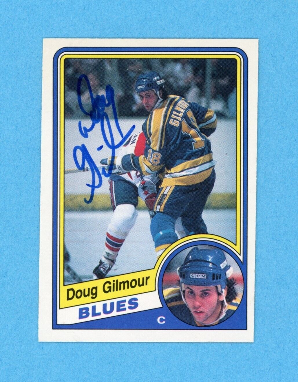 Doug Gilmour St Lou Blues 1984-85 O Pee Chee #185 Autographed Rookie Hockey Card