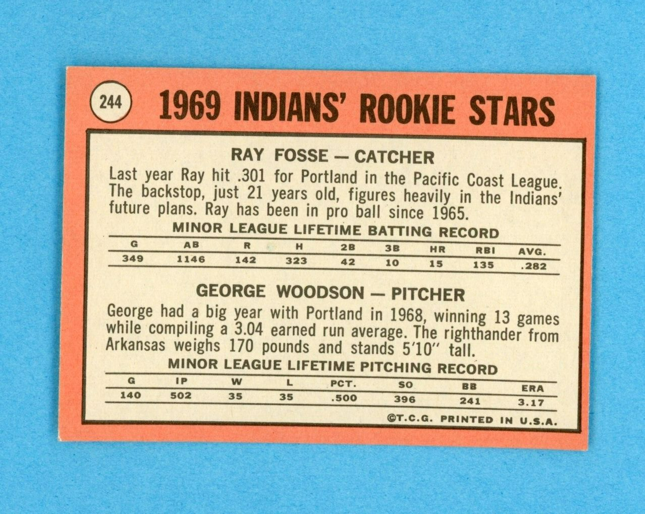 1969 Topps #244 Indians Rookie Stars Ray Fosse Baseball Card EX+