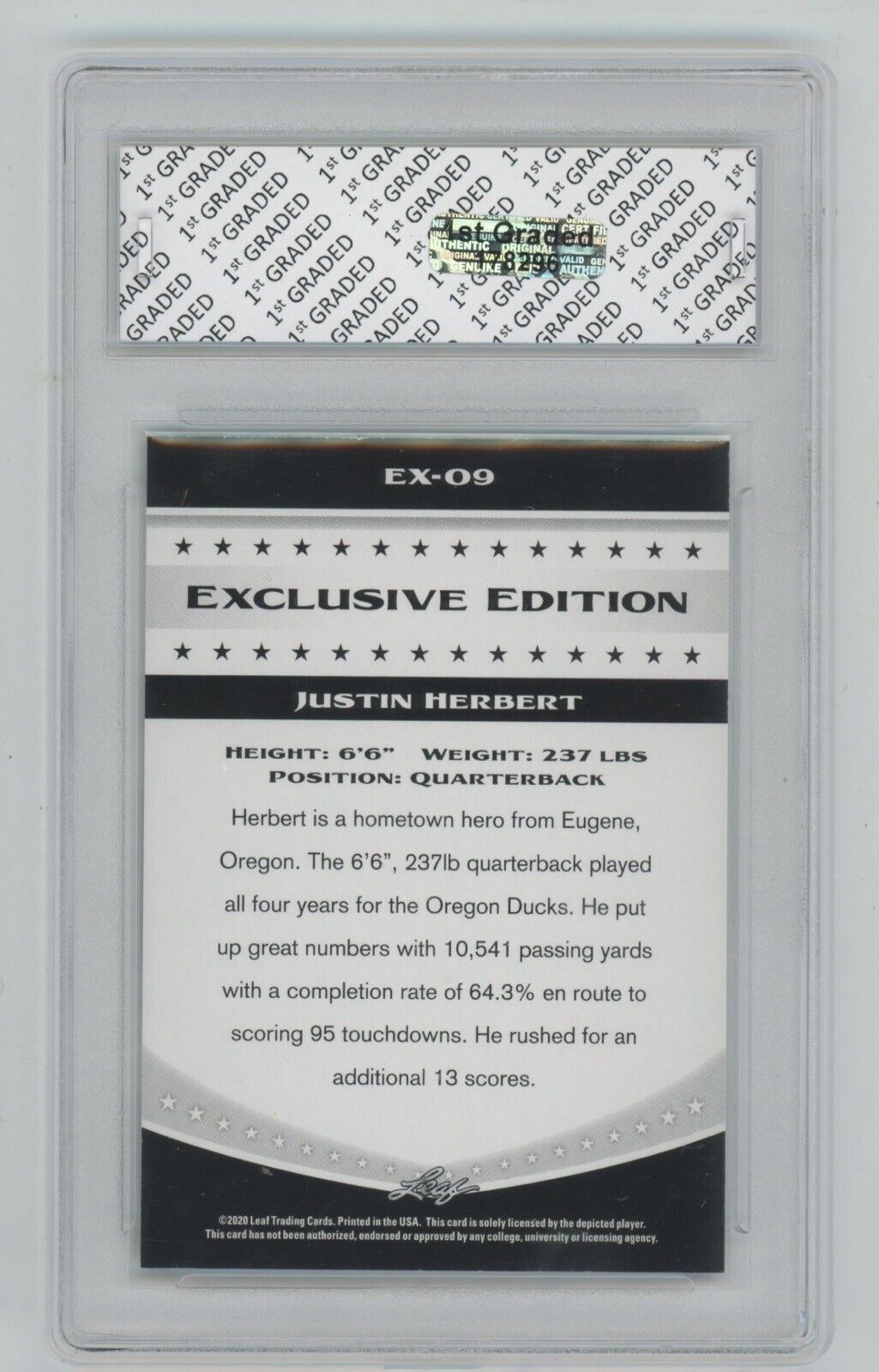 2020 Leaf Exclusive Justin Herbert Rookie Card #EX-09 • 1st Graded 10 Gem Mint