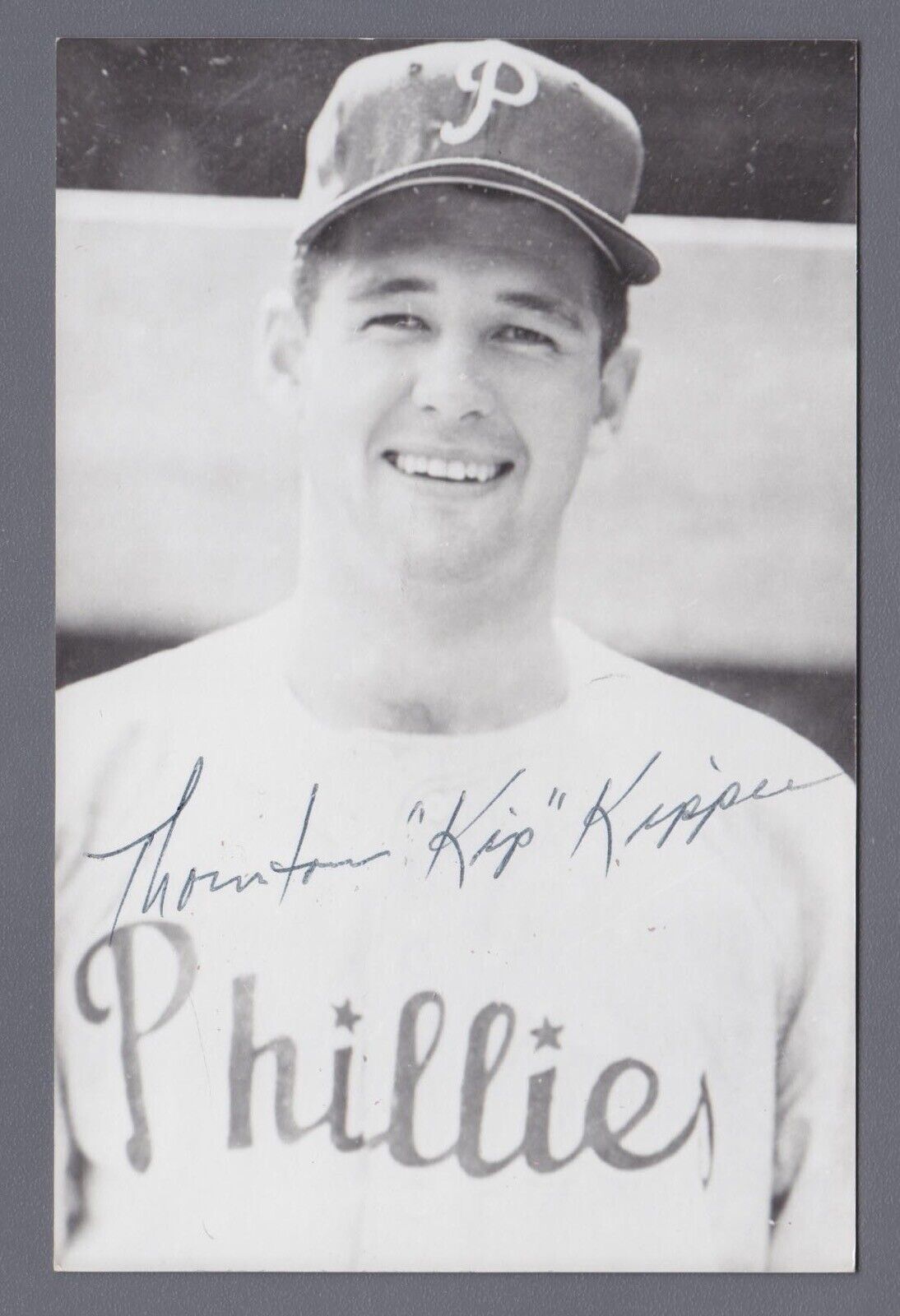 Thornton Kipper Philadelphia Phillies Signed Vintage Postcard Auto B&E Hologram