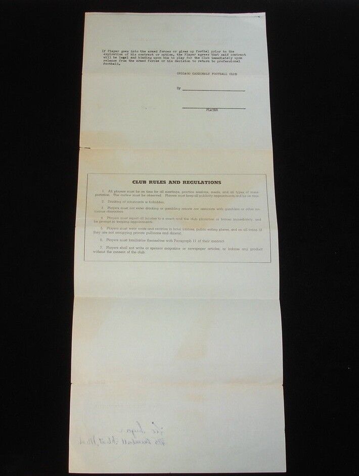 Original 1957 Leo Sugar Chicago Cardinals Signed NFL Players Contract