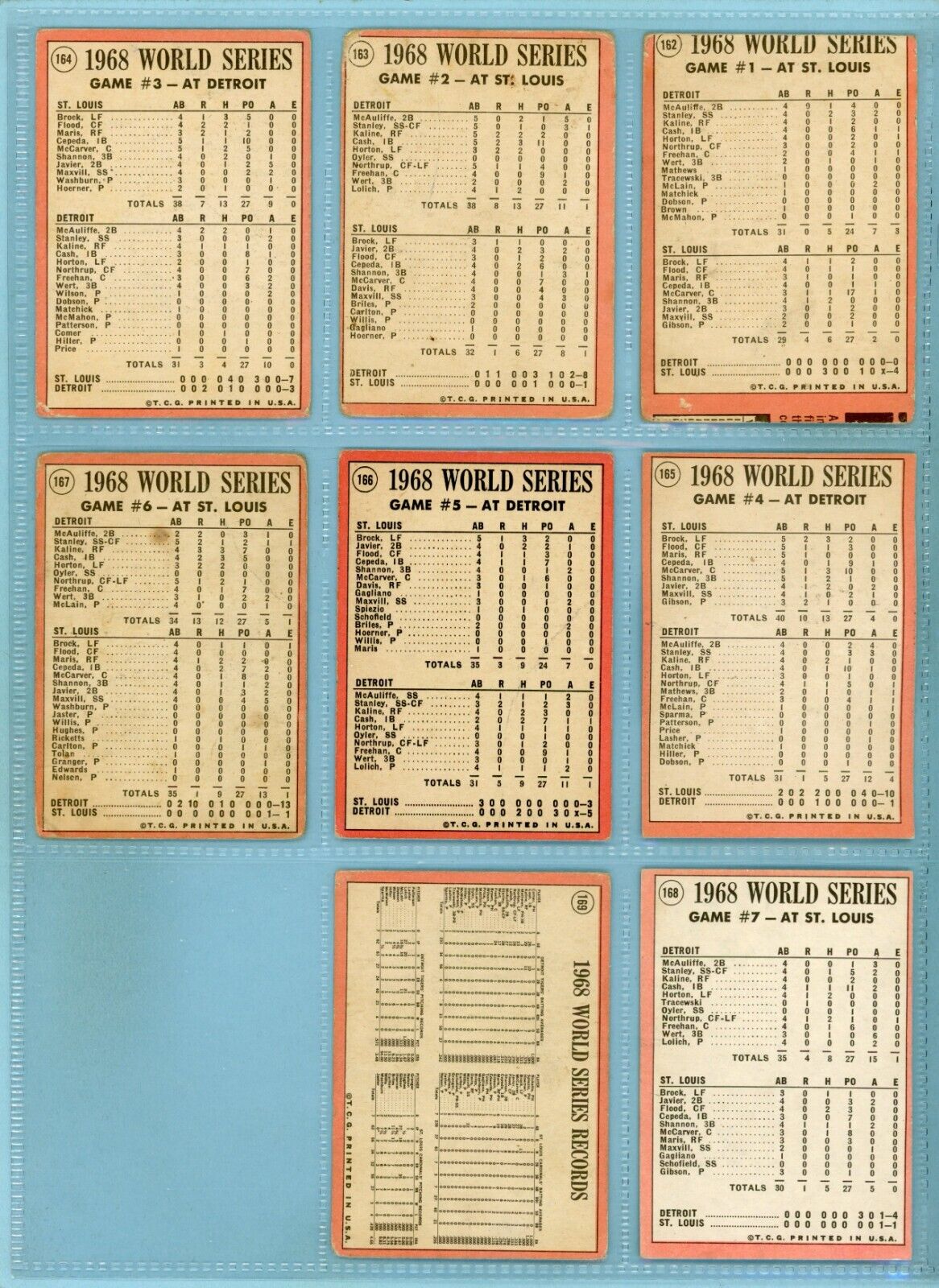 1969 Topps Set of 8 1968 World Series Special Baseball Cards Low Grade