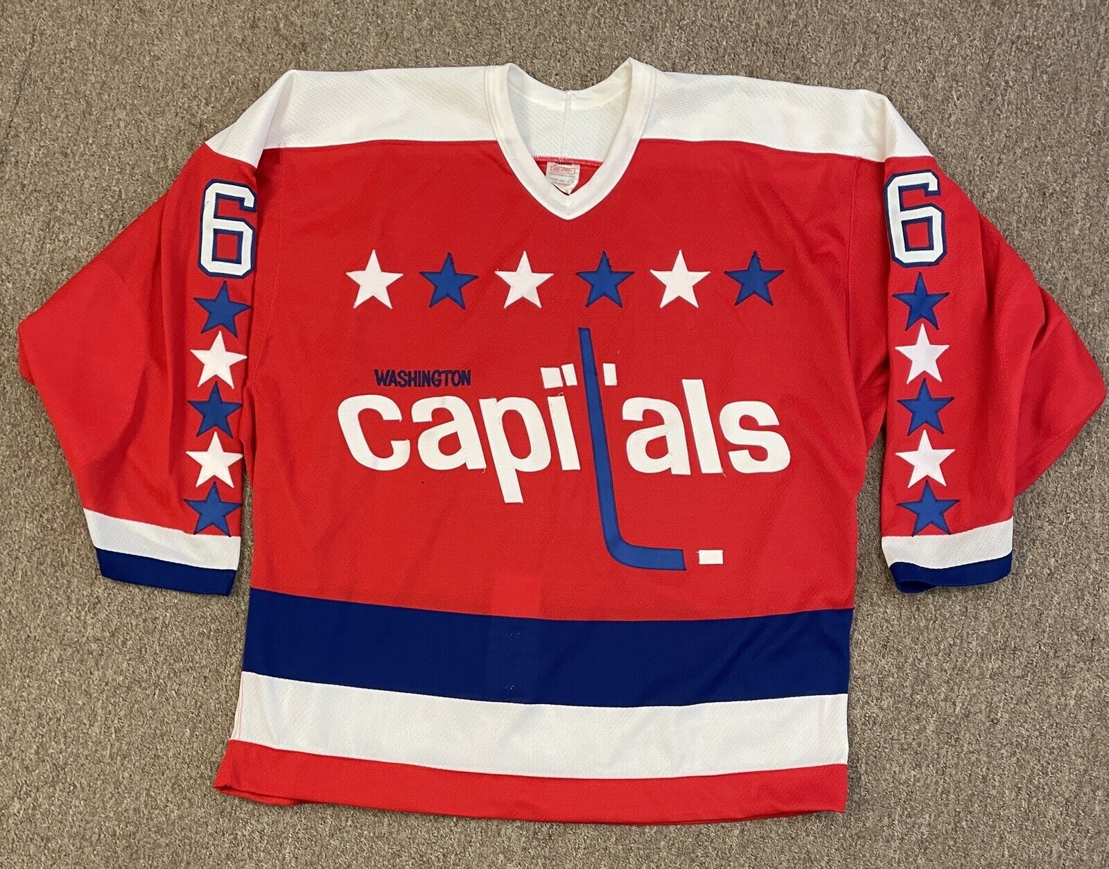 Mid-Late 80s Washington Capitals John Barrett Game Used Jersey • light wear