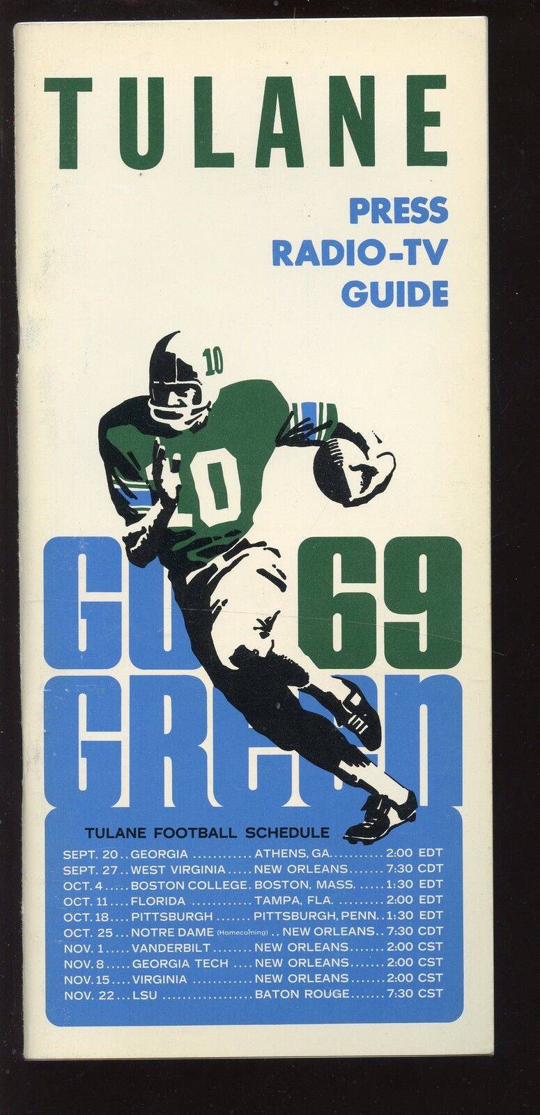 1969 NCAA Football Tulane Press Radio TV Media Guide EXMT