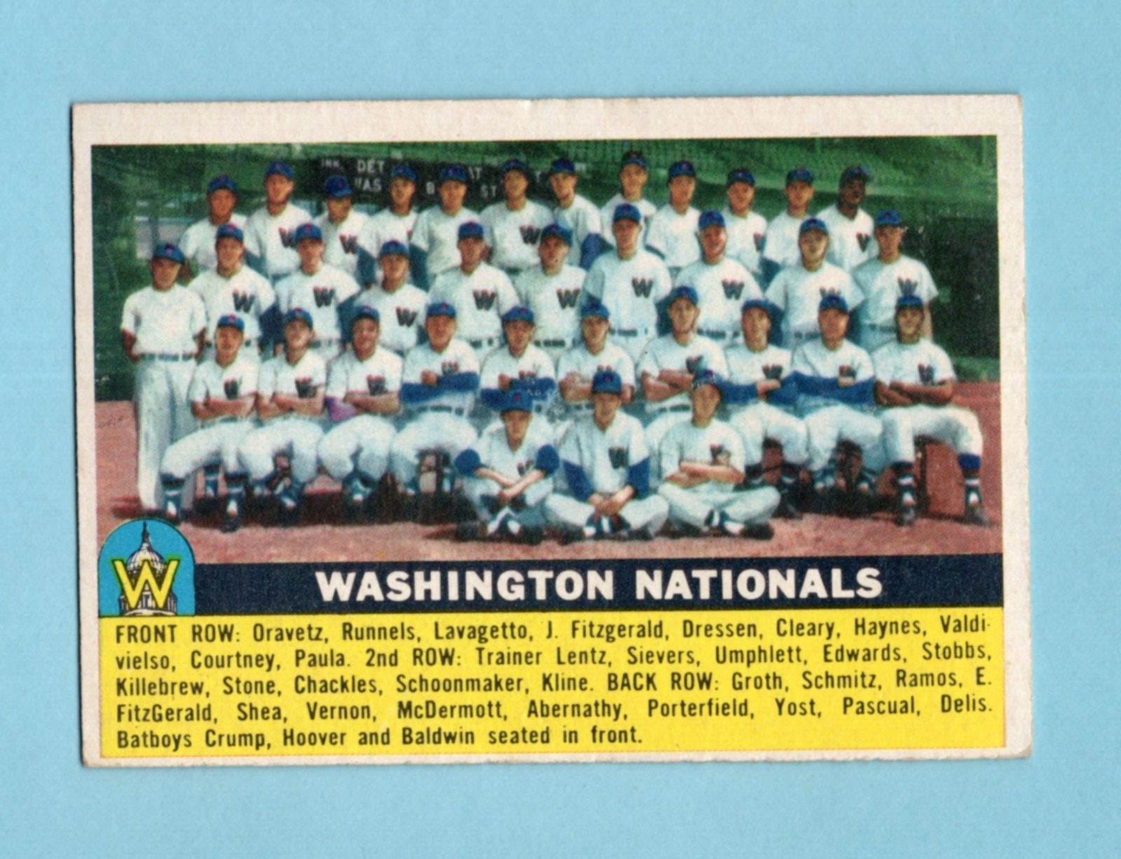 1956 Topps #146 Washington Nationals Team Baseball Card EX - EX+ o/c