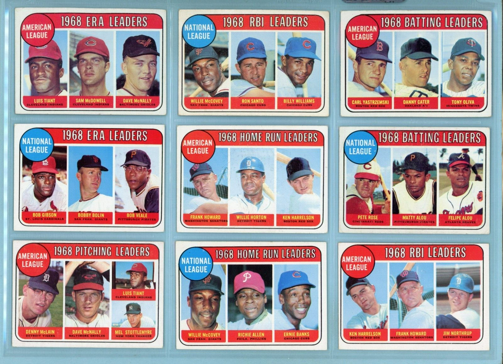 1969 Topps Complete Set of 12 1968 League Leader Baseball Cards EX - EX+