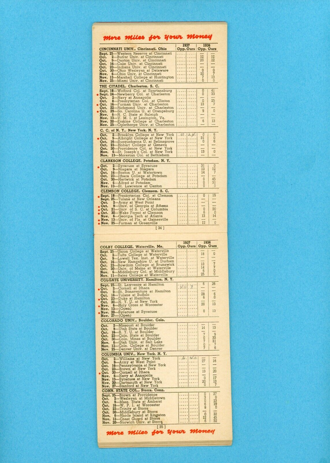 1937 Atlantic College Football Schedule Booklet