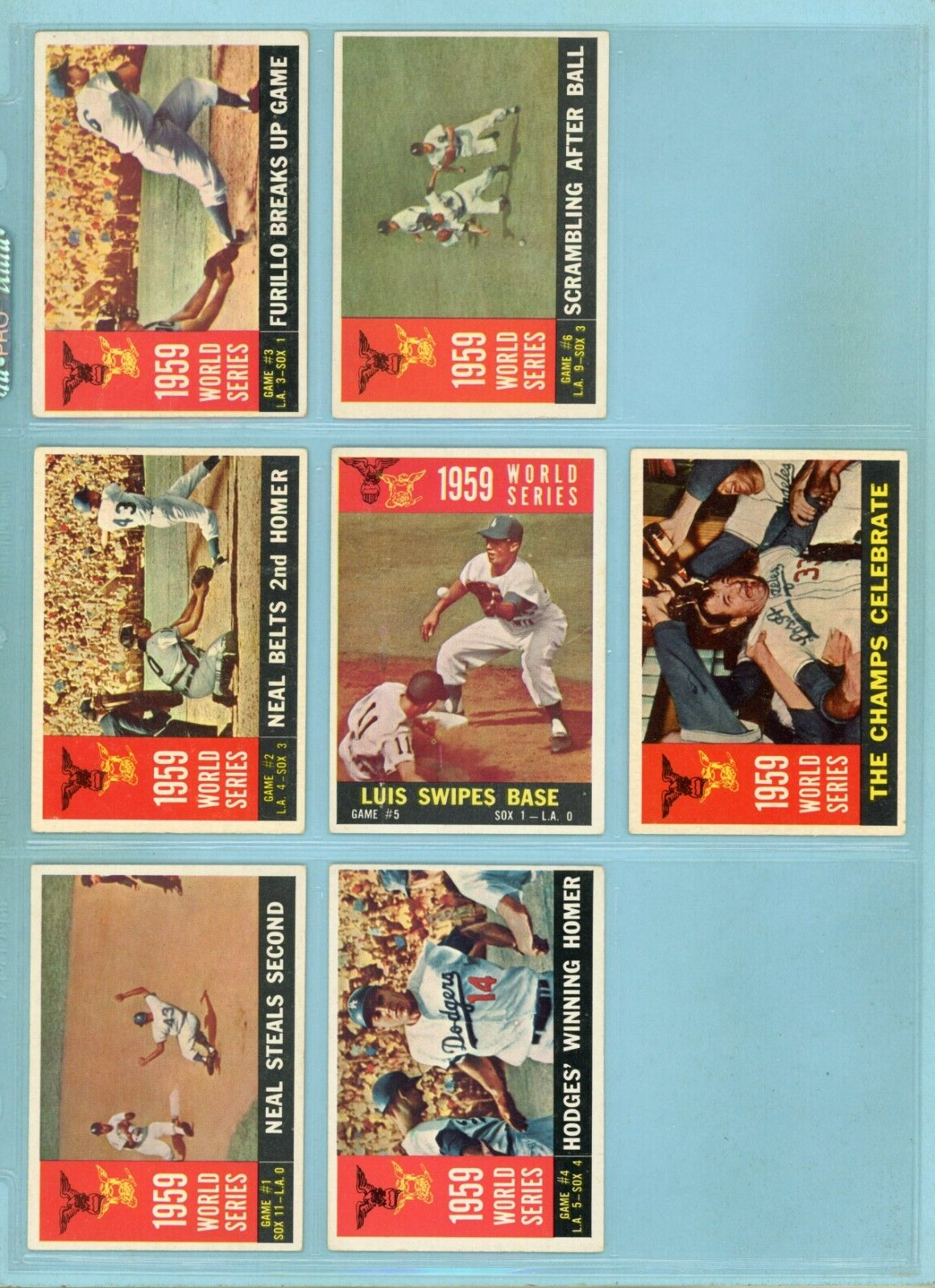 1960 Topps Set of 7 1959 World Series Special Baseball Cards EX