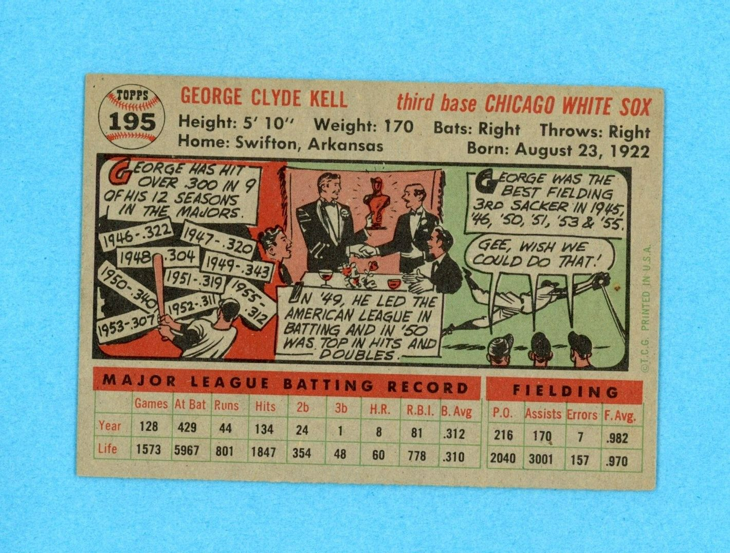 1956 Topps #195 George Kell Chicago White Sox Baseball Card Ex/Mt