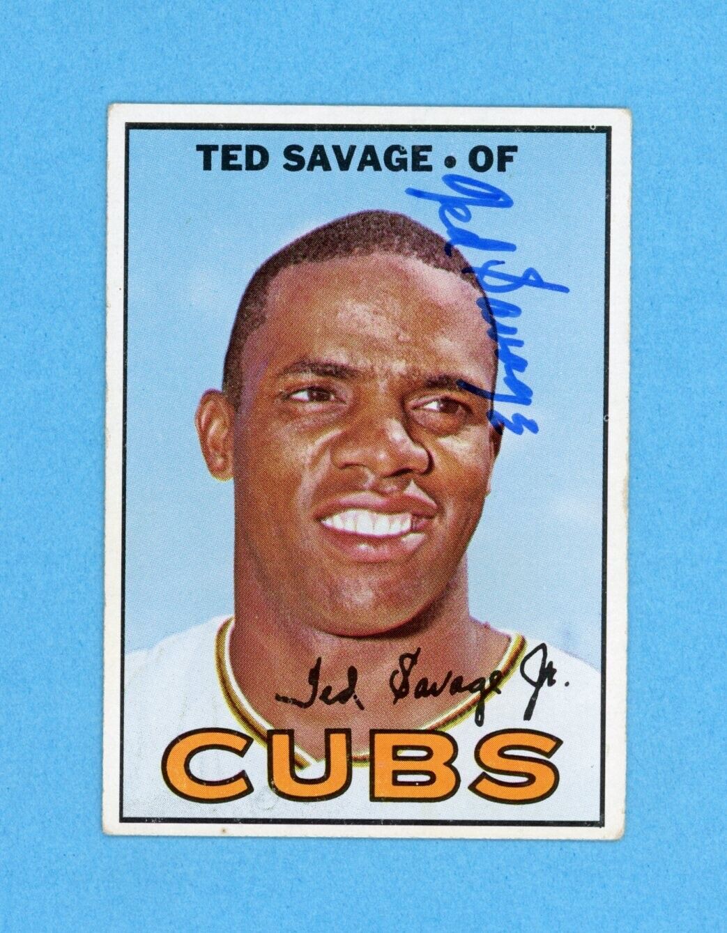 Ted Savage Signed 1967 Topps Hi# Card #552 Auto with B&E Hologram