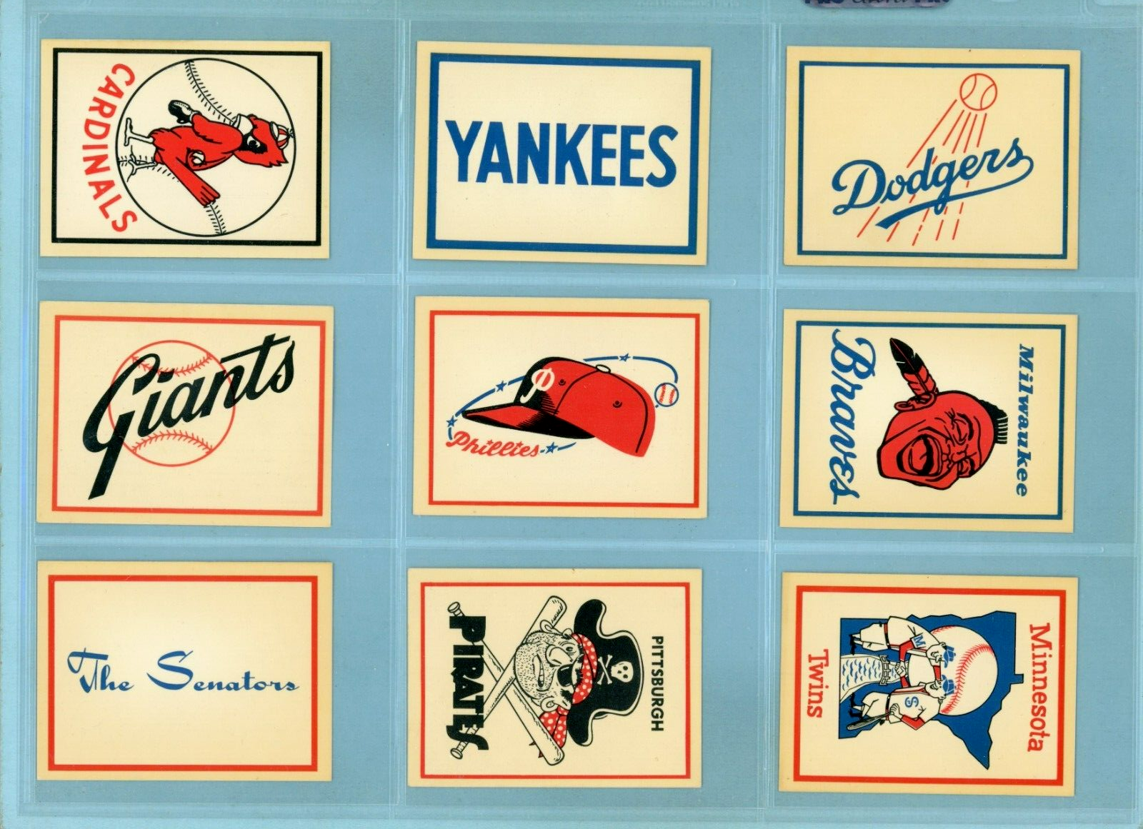 1961 Fleer Complete Set of 18 Team Logo Baseball Decals