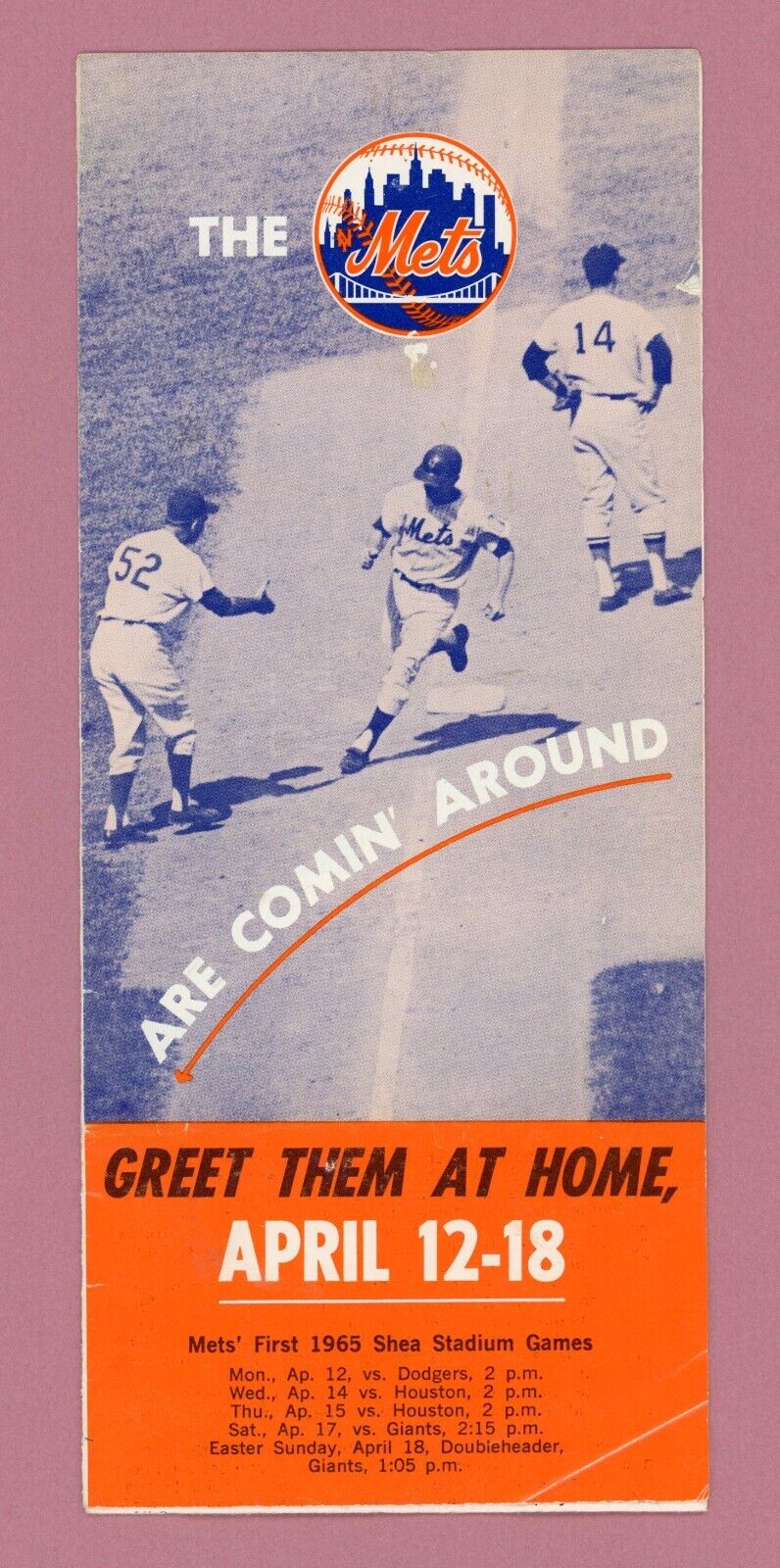 1965 New York Mets Spring Training Roster, New Faces & Ticket Infor Fold Out