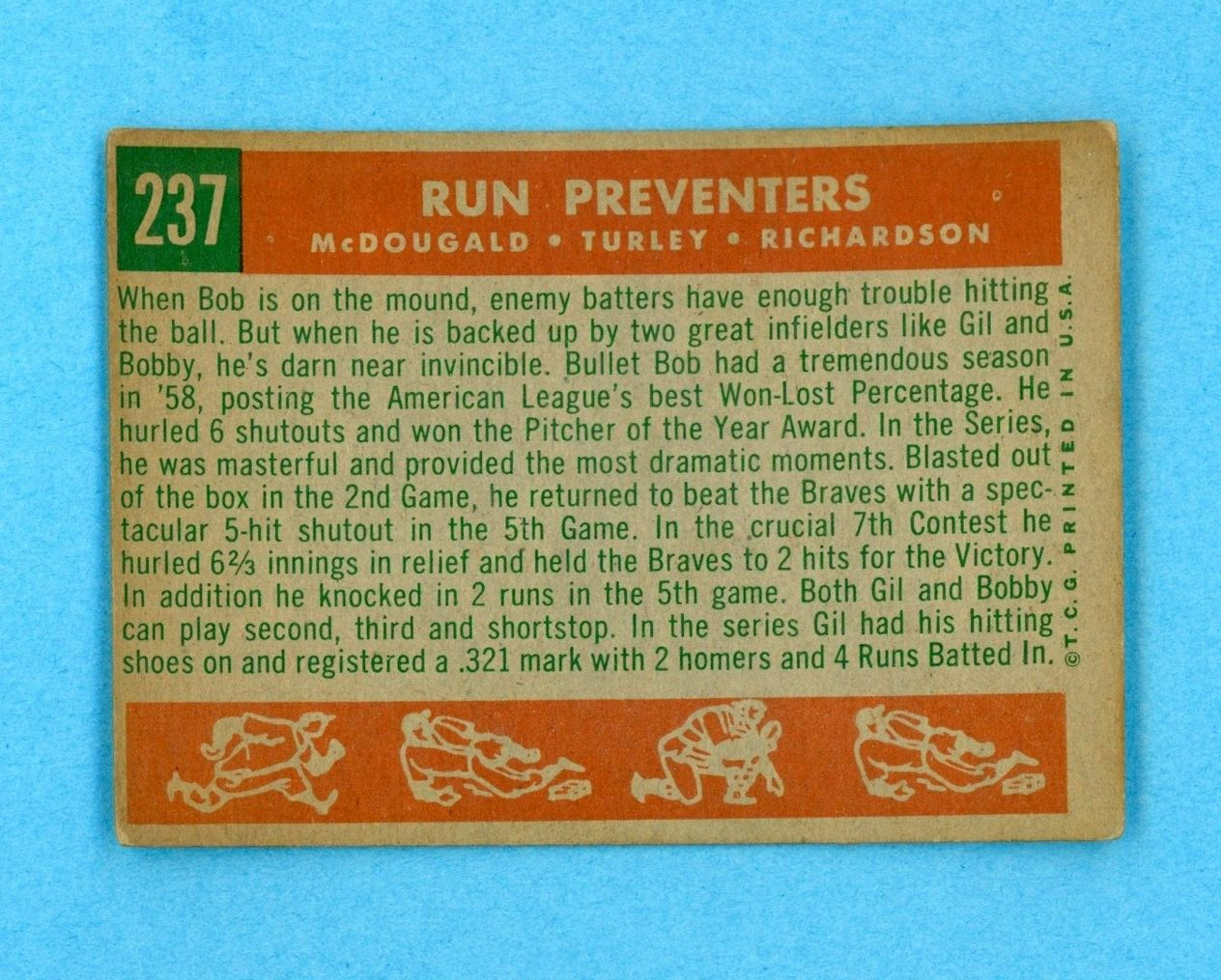 1959 Topps #237 Run Preventers New York Yankees Baseball Card Vg/Ex