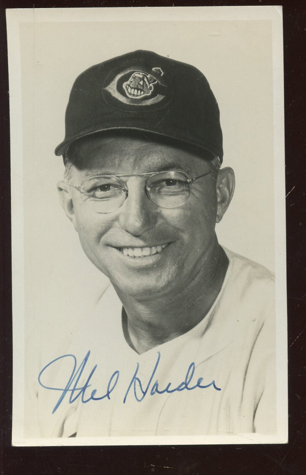 1950's Cleveland Indians Photo Baseball Postcard Mel Harder Autographed Hologram