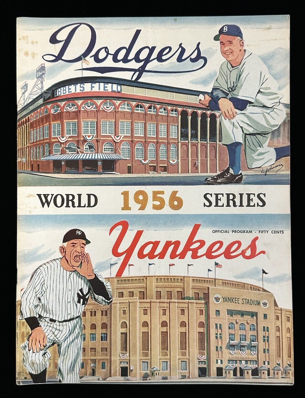 1956 Brooklyn Dodgers World Series Program vs New York Yankees - EX unscored