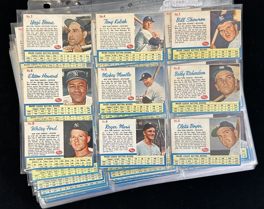 1962 Post Cereal Baseball Complete Set of 200 w/ Mantle Clemente Mays Banks