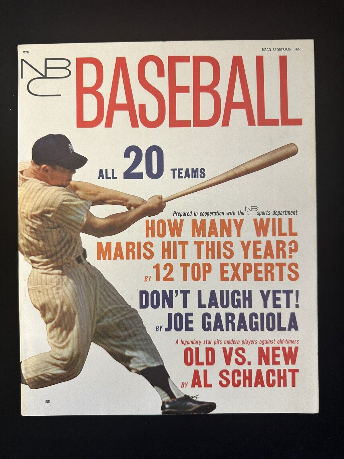 1962 MACO SPORTSMAN NBC Baseball Magazine Mickey Mantle cover - beautiful NM