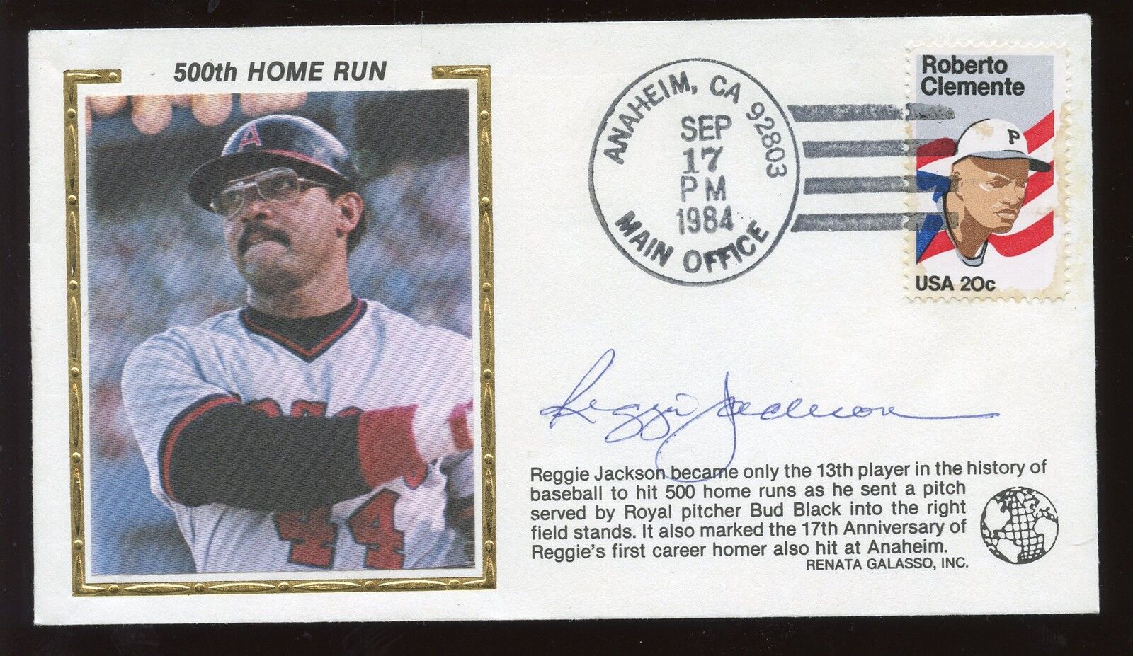 1984 Galasso Cachet / Envelope Reggie Jackson Angels 500 HR Autographed