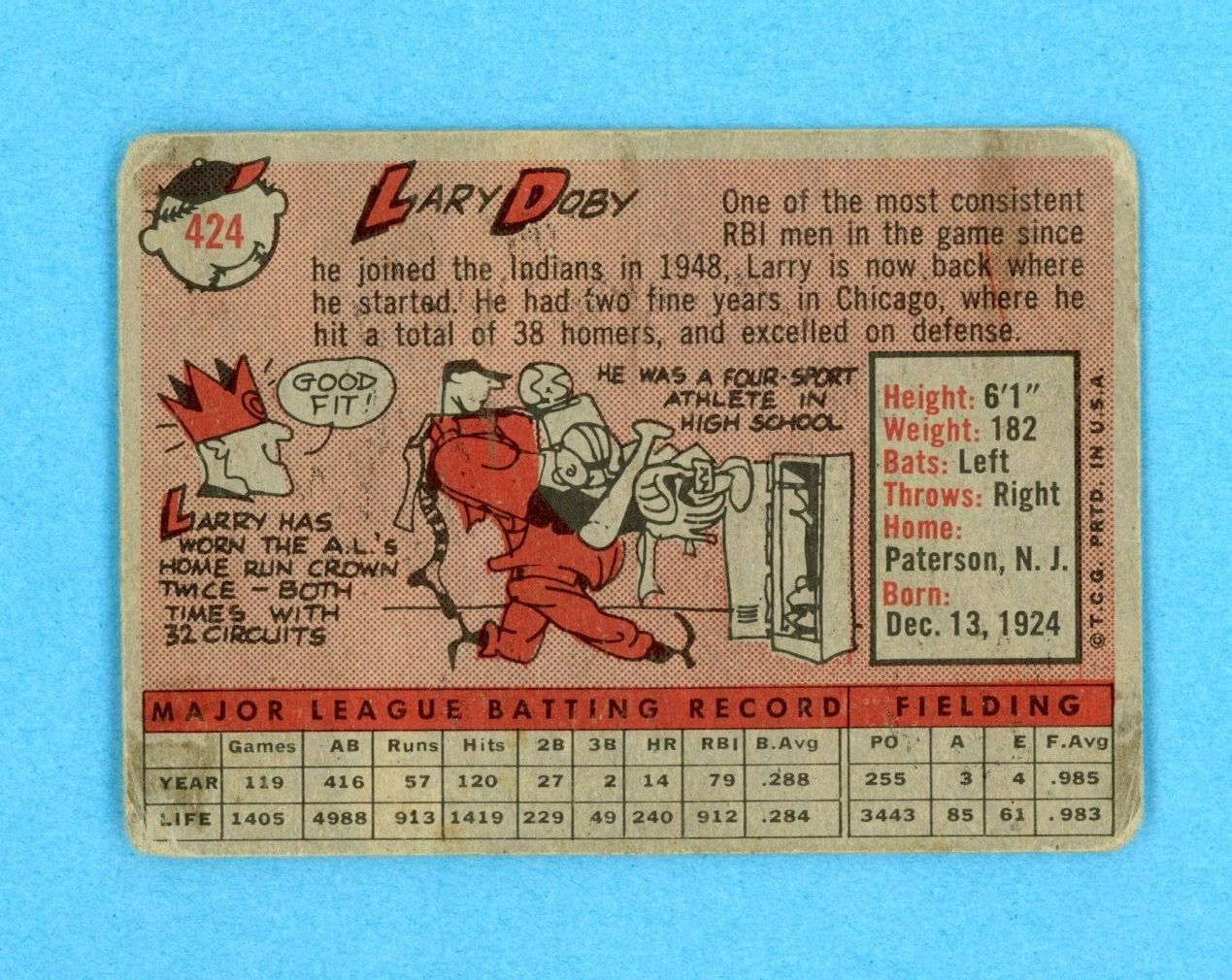 1958 Topps #424 Larry Doby Cleveland Indians Baseball Card Low Grade