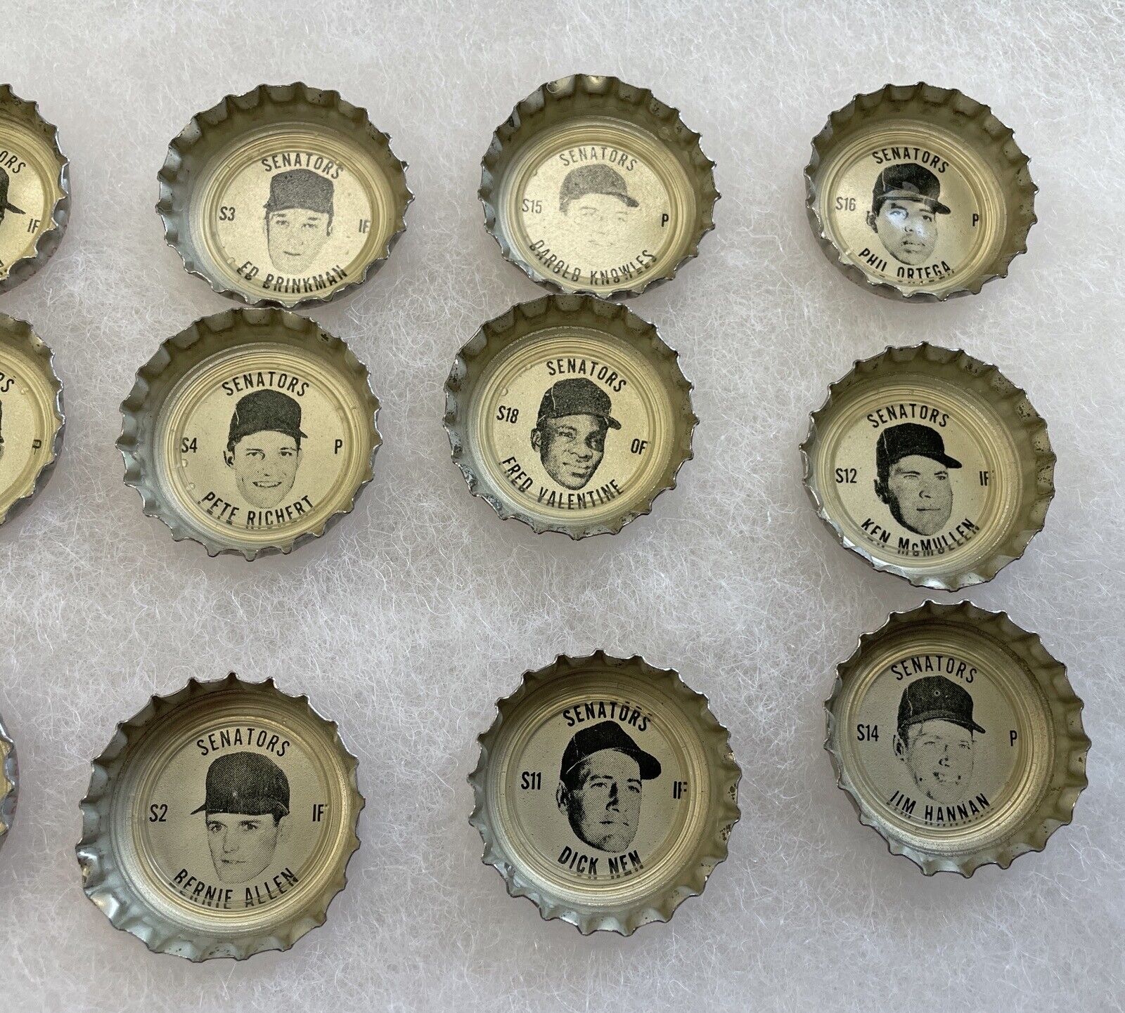 1968 Washington Senators Complete Coke Caps Set of 18 • Scarce Tough Regional