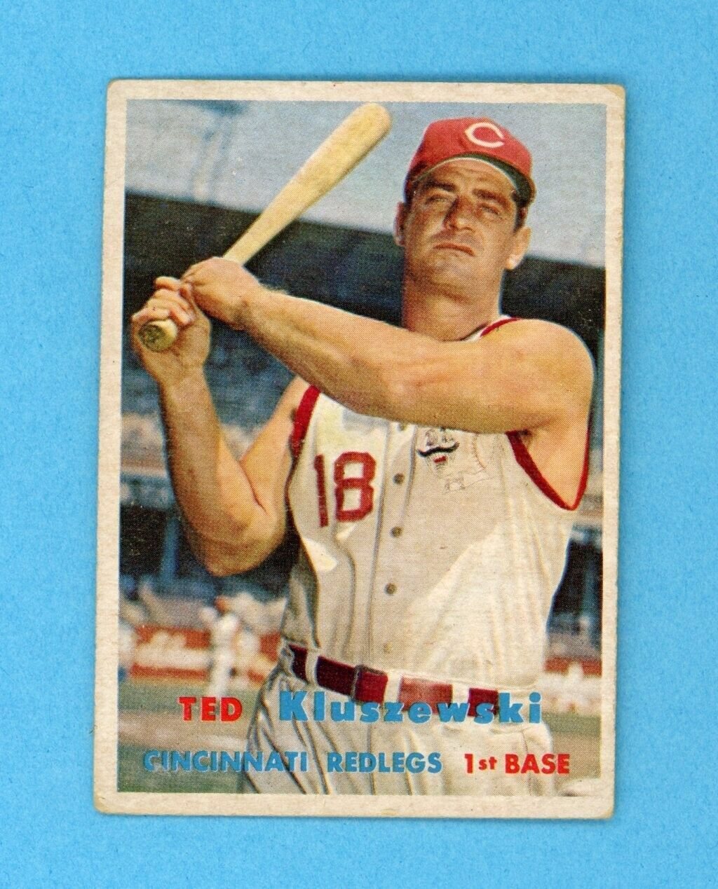 1957 Topps #165 Ted Kluszewski Cincinnati Redlegs Baseball Card Vg/Ex flw