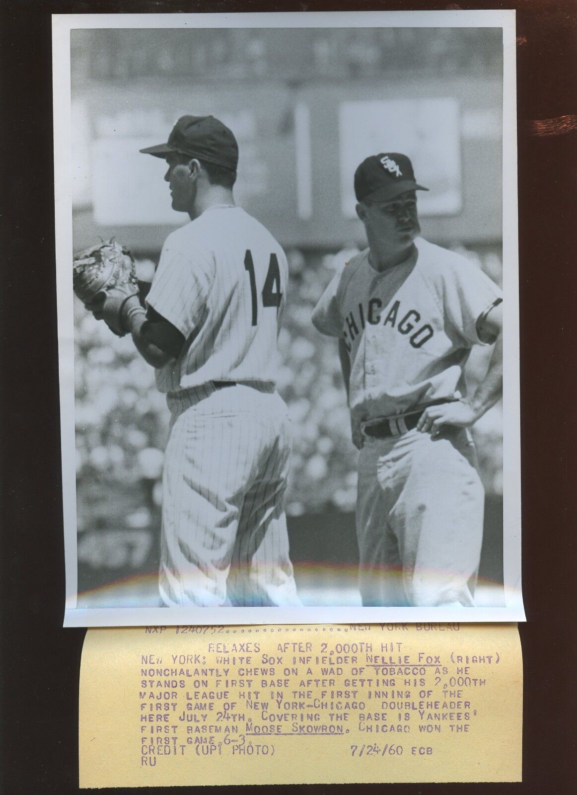 Original May 24 1960  Nellie Fox & Bill Skowron 7 X 9 Wire Photo