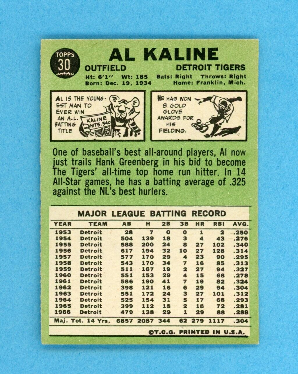 1967 Topps #30 Al Kaline Detroit Tigers Baseball Card EX+