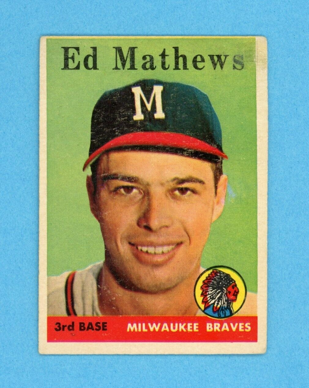 1958 Topps #440 Eddie Mathews Milwaukee Braves Baseball Card VG-VG+ lht wrk