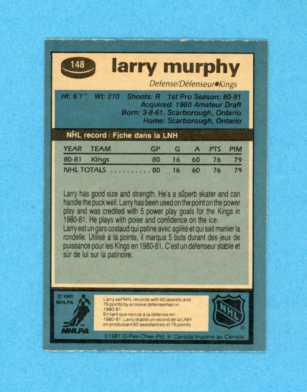 Larry Murphy LA Kings 1981-82 O Pee Chee #148 Autographed Rookie Hockey Card