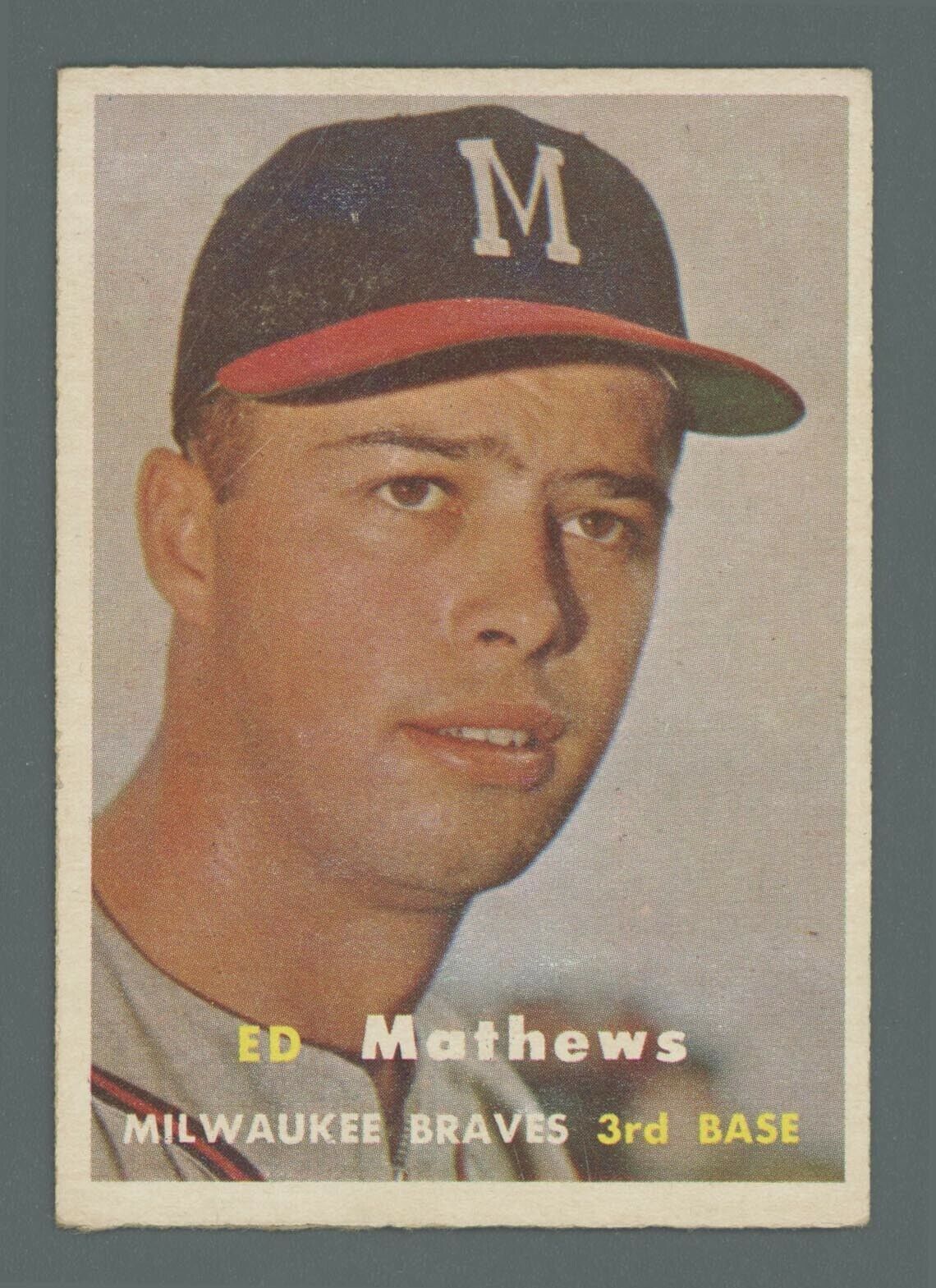 1957 Topps #250 Eddie Mathews Milwaukee Braves Baseball Card EX lht scrs