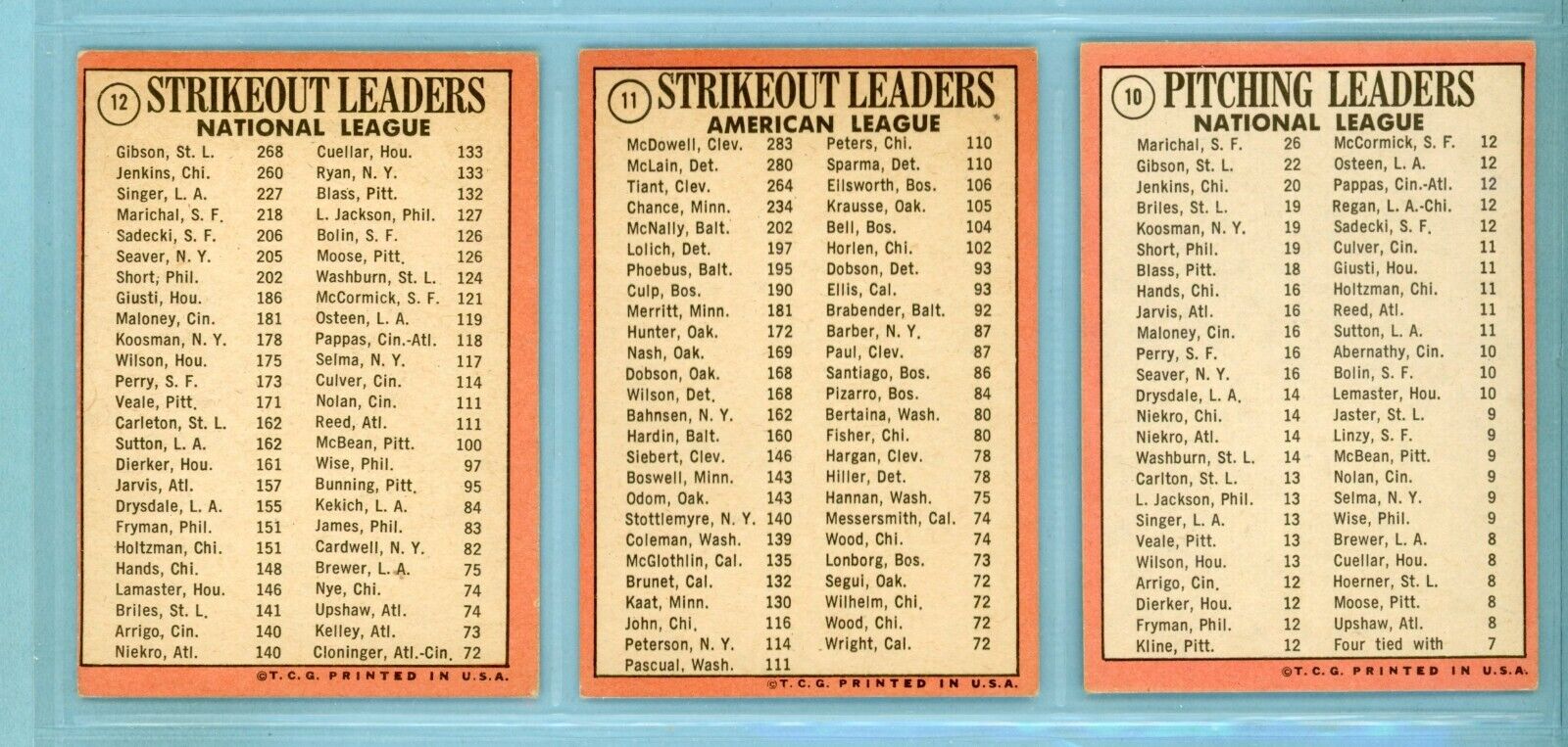 1969 Topps Complete Set of 12 1968 League Leader Baseball Cards EX - EX+