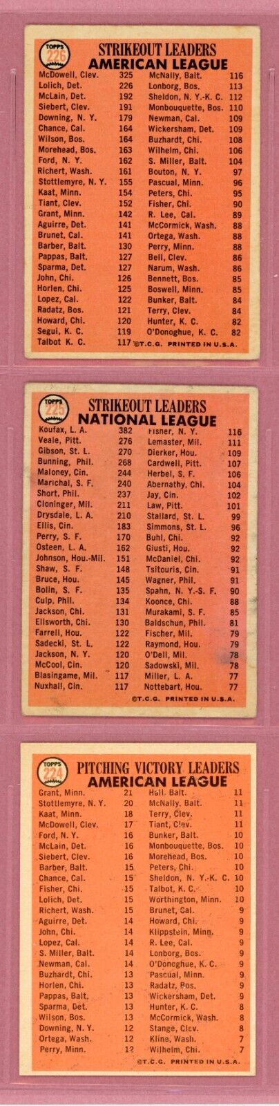 1966 Topps Set of 12 1965 League Leader Baseball Cards Low Grade