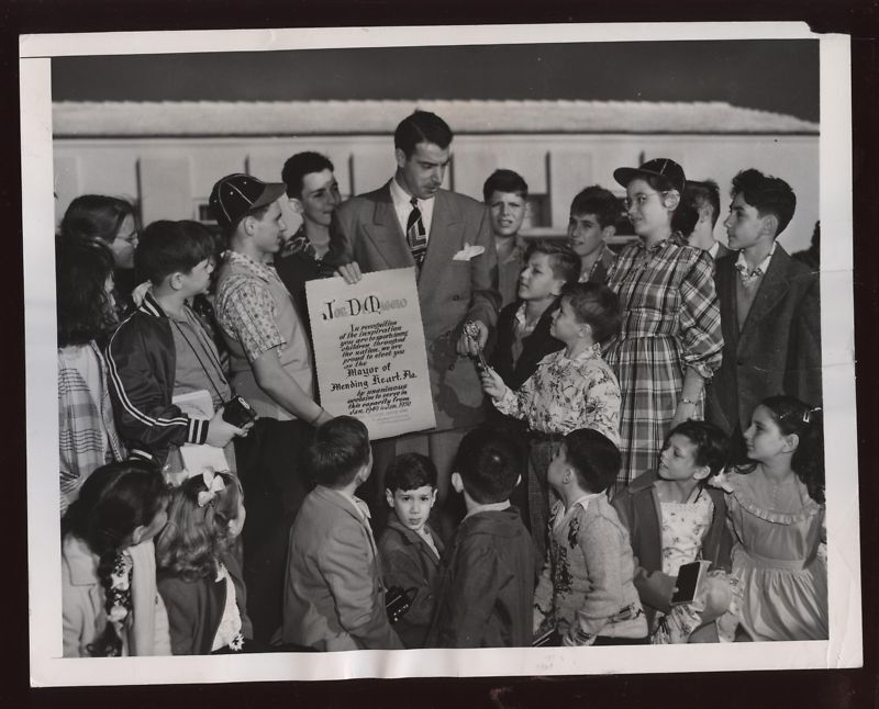 Original 1949 Joe DiMaggio Cardiac Kids Wire Photo