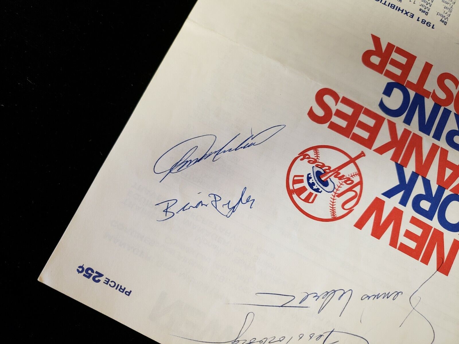 1981 New York Yankees Spring Training Roster - 7 Autographs!