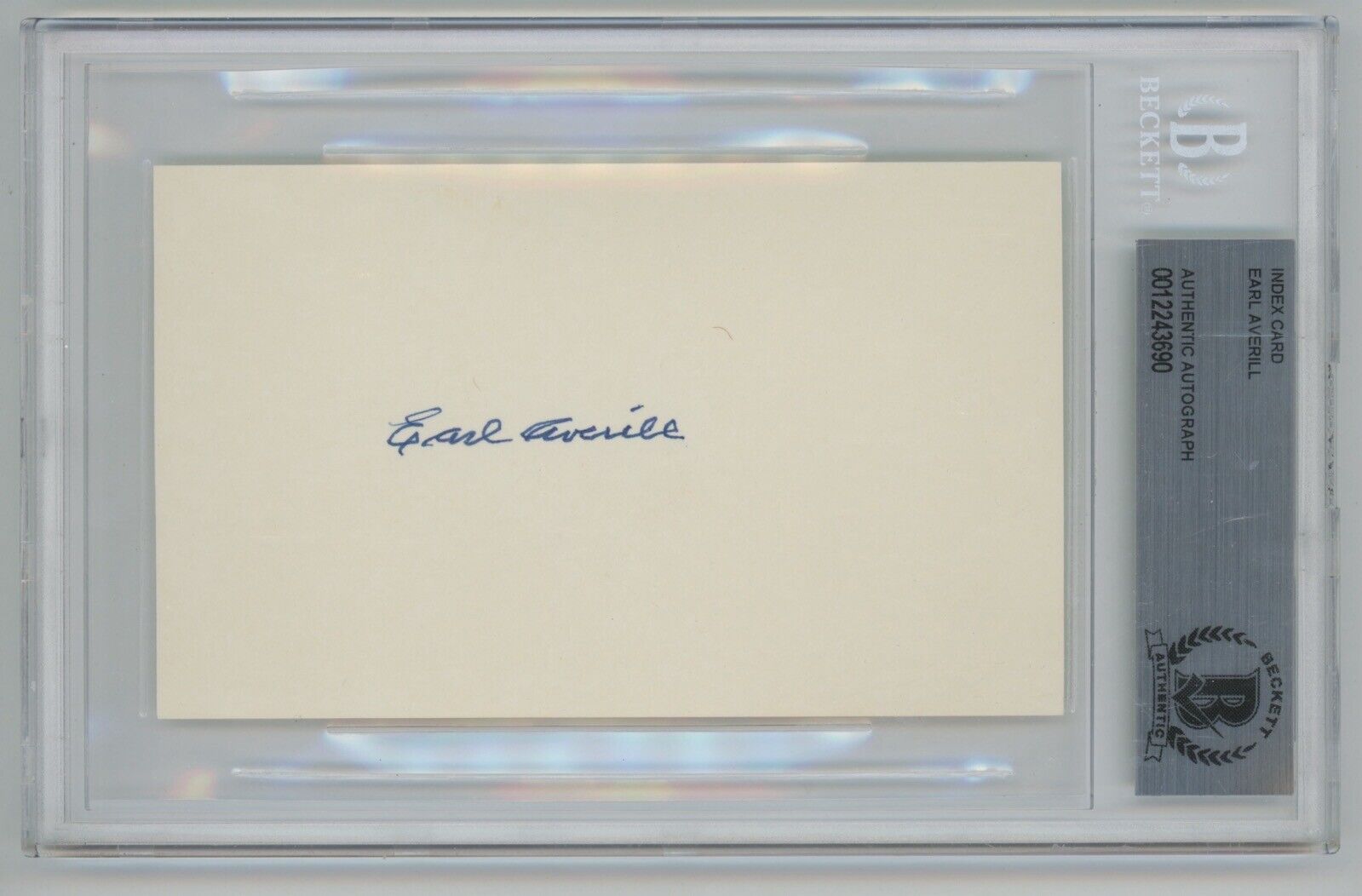 HOFer Earl Averill Signed Index Card Slabbed by Beckett Auth.