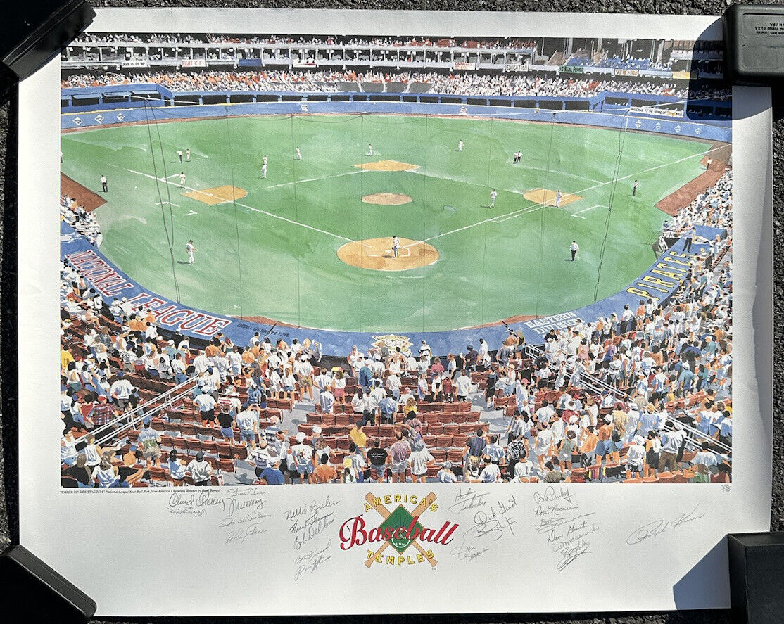 Three Rivers Stadium MULTI SIGNED LE /750 28x34 Lithograph Poster 22 PIRATES sig