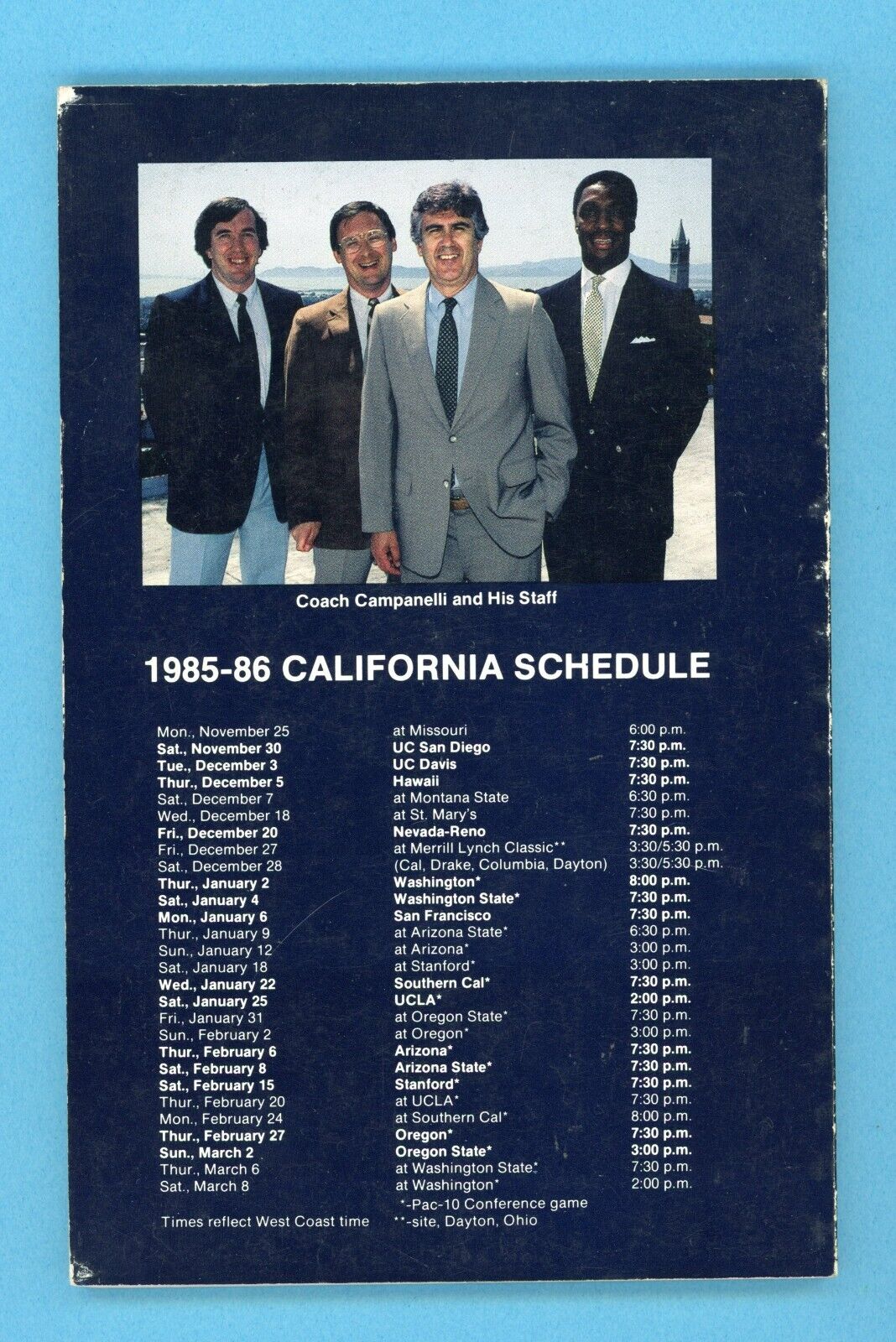 1985-86 University of California Basketball Media Guide Lou Campanelli on cover