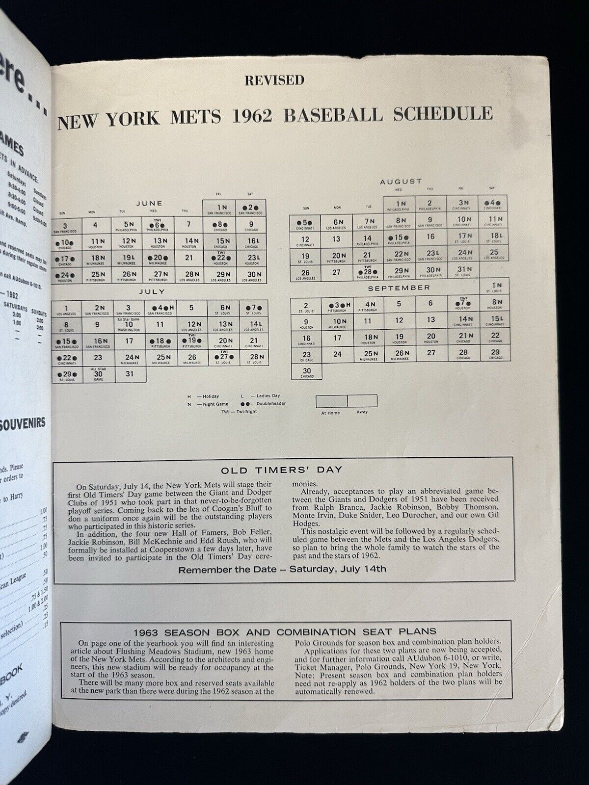 1962 New York Mets Official Baseball Yearbook - 1st Year - VG (cover loose)