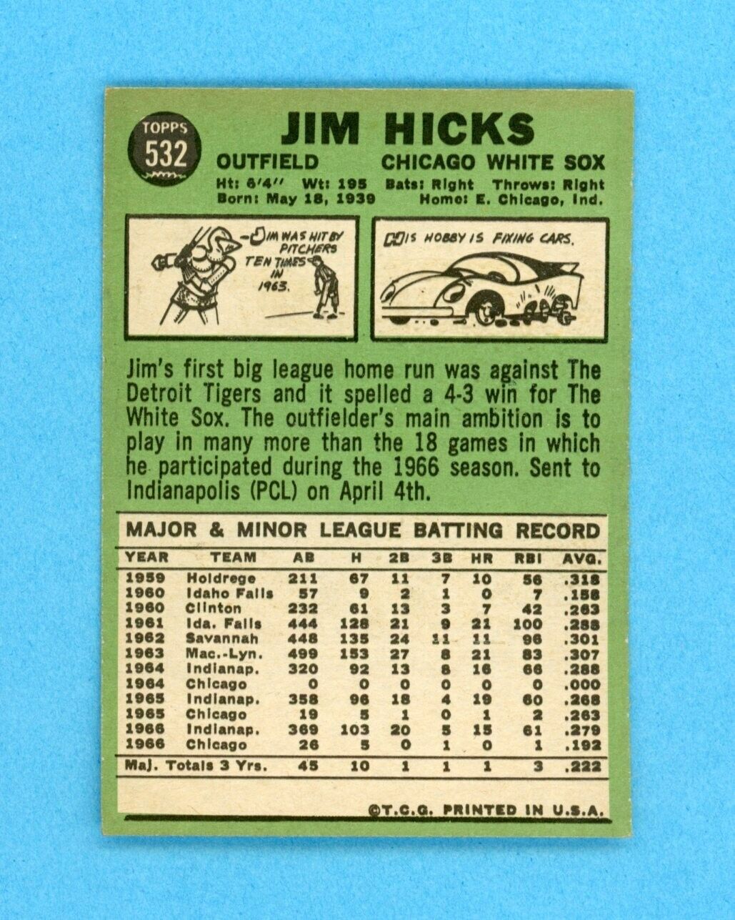 1967 Topps #532 Jim Hicks Chicago White Sox High Number Baseball Card Ex/Mt