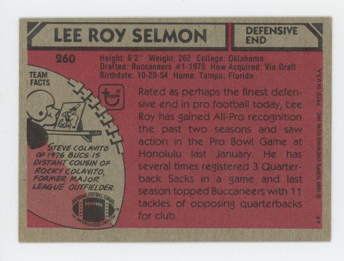 Lee Roy Selmon Signed 1980 Topps Card #260 Auto with B&E Hologram