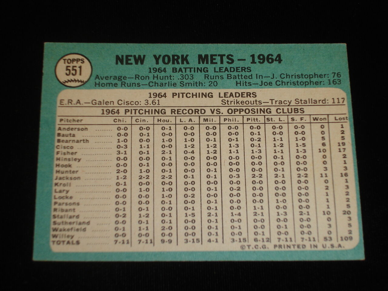 1965 Topps New York Mets Team Baseball Card-#551-High Number-EM-NM centered