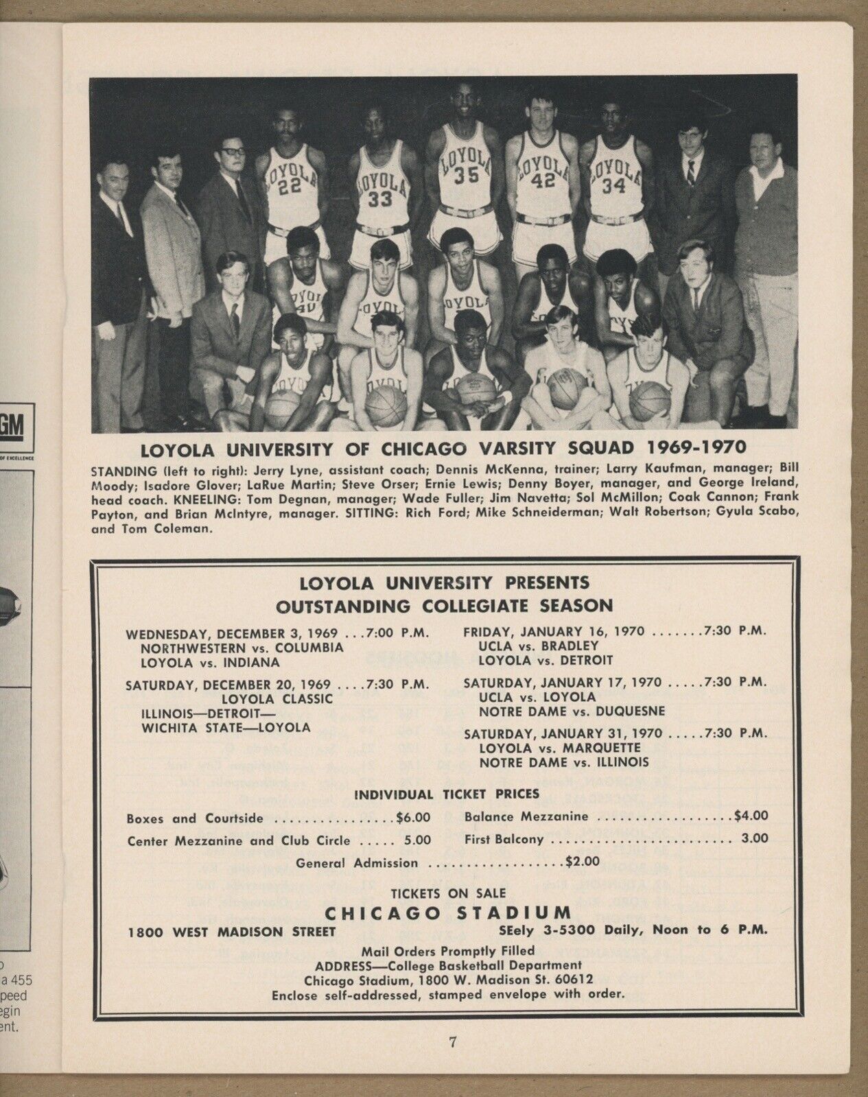 1969 Loyola University vs Indiana University Basketball Program • unscored