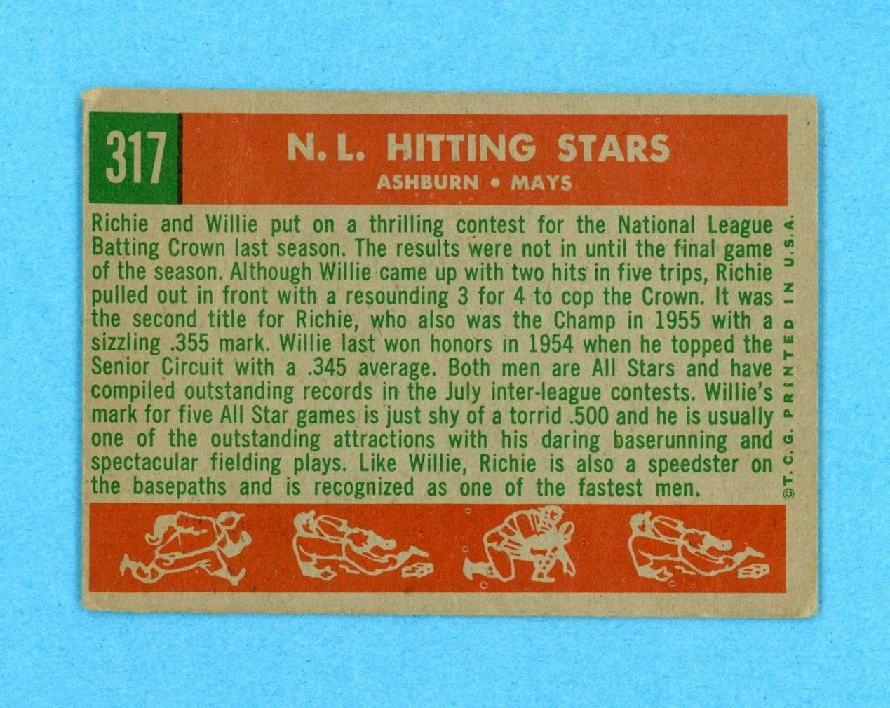 1959 Topps #317 N. L. Hitting Kings Ashburn - Mays Baseball Card Low Grade